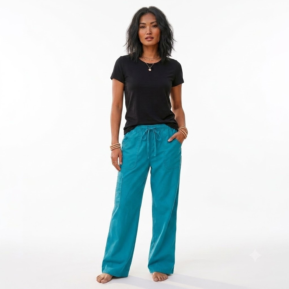 Baby Phat Scrub Pants Women Small Teal Cargo Drawstring Y2K‎ Medical Workwear